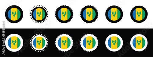 Saint Vincent and the Grenadines Flag Icon Set in Circular and Stamp Styles.