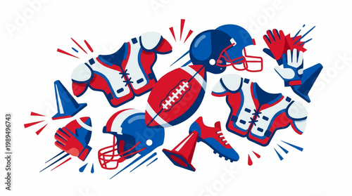 American Football Gear and Equipment Collection Illustration.