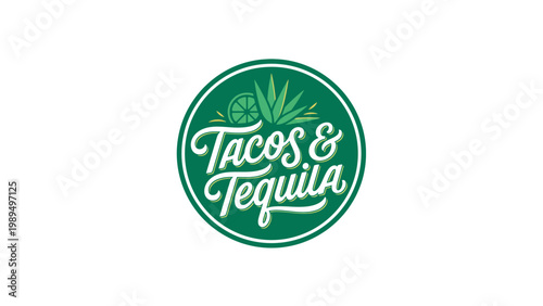 Vibrant green emblem for a festive eatery offering delicious Mexican street food and agave spirits, perfect for a lively dining experience with friends and family
