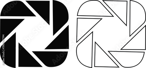 Camera shutter icon set collection group, aperture lens diaphragm photography symbol vector pack, camera iris shutter circle icons, flat and line style black icons isolated on transparent background