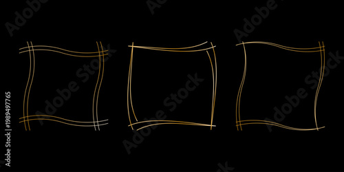 A set of square thin decorative frames. A luxurious minimalist collection.  Linear decorative banners on a black background.