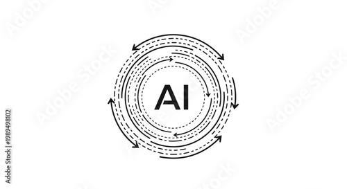 A stylized circular graphic representing artificial intelligence.