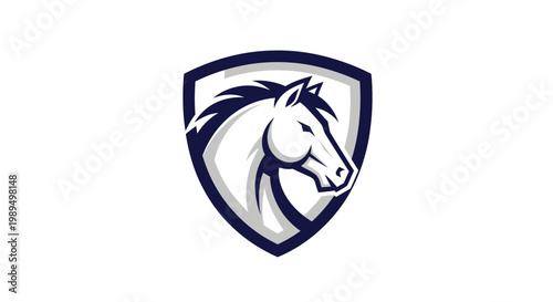 Horse head logo on shield emblem.