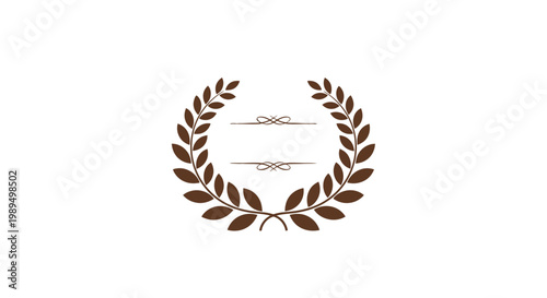 Brown laurel wreath logo with horizontal lines.