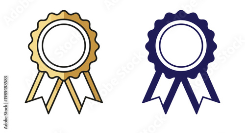 Two rosette award ribbons in gold and blue on a white background