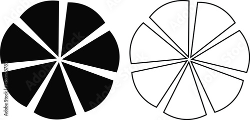 Camera shutter icon set collection group, aperture lens diaphragm photography symbol vector pack, camera iris shutter circle icons, flat and line style black icons isolated on transparent background