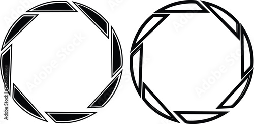 Camera shutter icon set collection group, aperture lens diaphragm photography symbol vector pack, camera iris shutter circle icons, flat and line style black icons isolated on transparent background