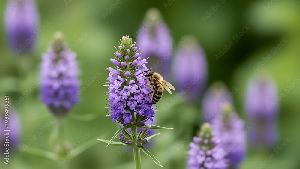 Obraz premium Bee on purple flower in garden.