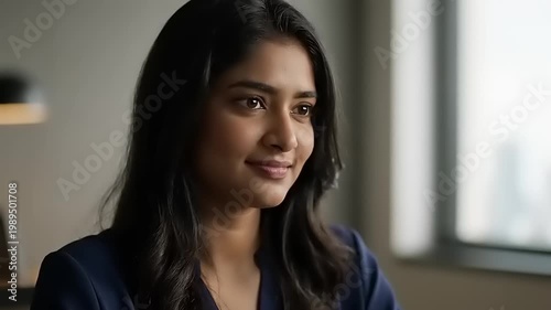 Woman Looking Out Window Thoughtfully.