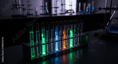 Glowing Solutions in Laboratory Test Tubes