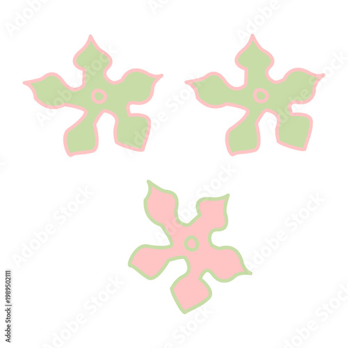 Cute Hand Drawn Flower Icons in Soft Pink and Green, Abstract Flower Shapes Collection in Pastel Colors