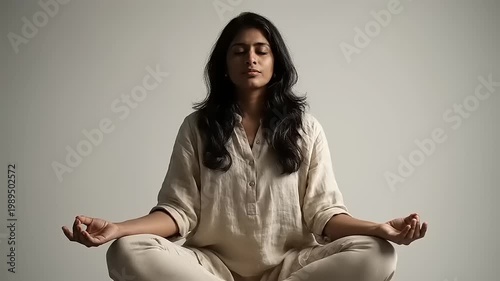 Woman meditating in lotus position.