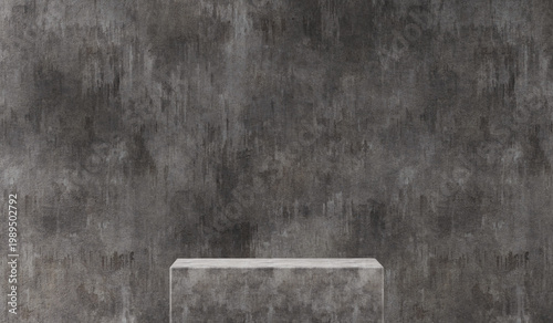 Rectangular display stand, concrete stand, concrete wall, 3D illustration.