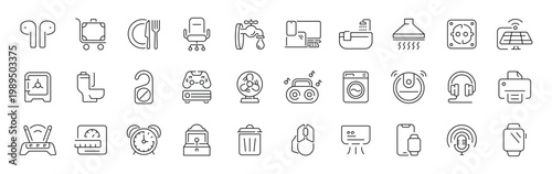 Home and living outline icon set with editable stroke in modern thin line style