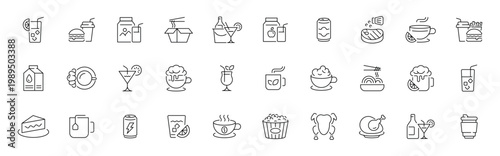 Food and drink outline icon set. thin line editable stroke icons of culinary delights
