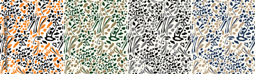 safari collection pack, abstract leopard seamless pattern in multiply colors, vector illustration 