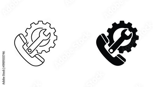 Technical support and customer service gear wrench telephone receiver icon set for help desk solutions