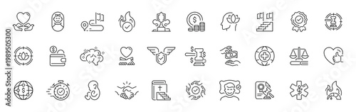 Charity and support line icon set. modern thin line style with editable stroke for donation, care, volunteer symbols