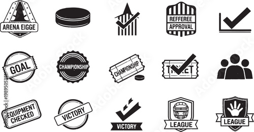 Photography Collection of Ice Hockey Badge and Stamp Icons for Tournament Approval, Victory,