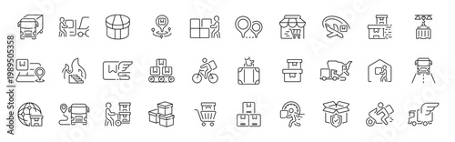 Logistics delivery outline icon set. editable stroke thin line icons for shipping and transport
