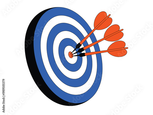 Dartboard with three arrows hitting the center bullseye represents precision and strategic success in business goals.