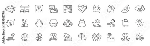 Spa and relaxation outline icon set. editable stroke symbols in modern thin line style for wellness and relax