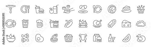 Food and drink outline icon set with editable stroke for culinary and dining themes