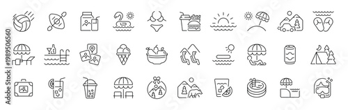 Summer vacation outline icon set. editable stroke and thin line style summer icons