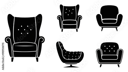 Collection of 2D AutoCAD icons featuring various chair designs