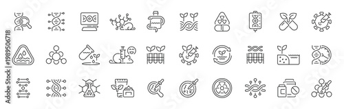 Biotechnology and science outline icon set: modern thin line editable stroke symbols for research and innovation