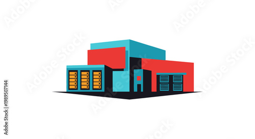 Modern Residential Building with Geometric Design and Vibrant Colors