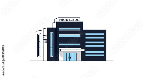 Modern Pharmaceutical Building Exterior with Clean Lines and Contemporary Design