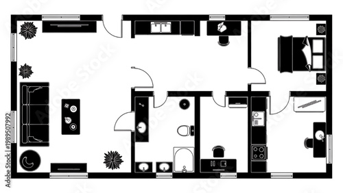 Interior designers create 2D AutoCAD icons for modern homes with furniture