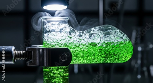 Green Bubbling Reaction in Laboratory Beaker