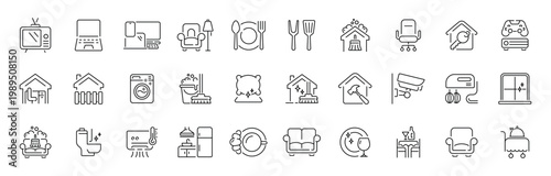 Home and living outline icon set: thin line, editable stroke, modern pictograms