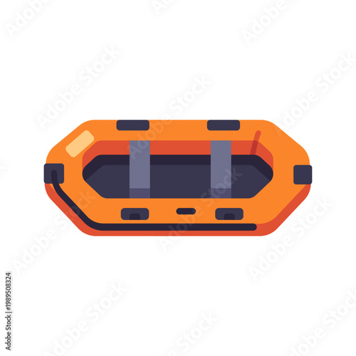 plastic orange inflatable lifeboat, beach rescue equipment, colorful illustration