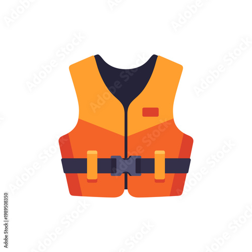 orange life jacket, beach rescue safety vest, colorful illustration