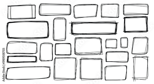 Set of multiple hand-drawn rectangular boxes and frames in black ink for labels, notes, or design borders.