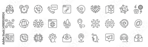 Communication and networking outline icon set with thin line editable stroke for digital connections