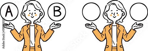 AとBの選択肢　キャリアウーマン　上半身　ベクター（オレンジ）