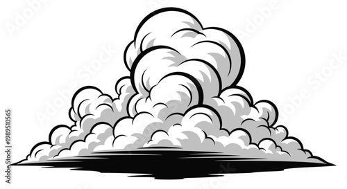 Large billowing plume of smoke or clouds in grey and white with dark shadows at the base for an explosion or storm effect.