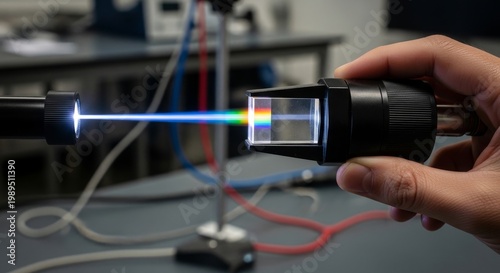 Hand Holding Spectroscope Observing Light Spectrum