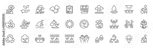 Eco nature outline icon set with editable stroke. thin line style symbols for environment and sustainability