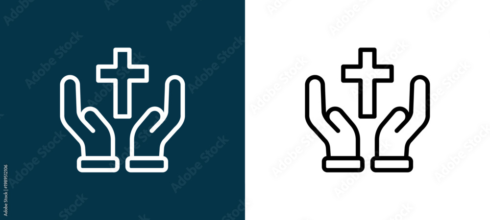 Obraz premium Two-shade outline icon pair in black and white, editable stroke vector illustration for web, mobile apps, UI design, branding, and print from Funeral