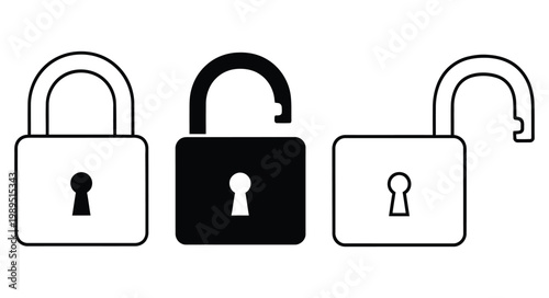 Three padlock illustrations depicting different states of security and access control
