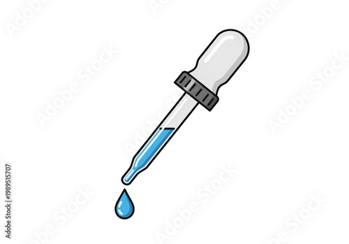 Illustration of a dropper dispensing a blue liquid drop against a white background
