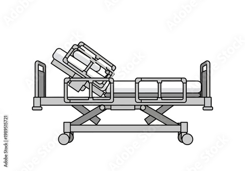 Grayscale illustration of an adjustable hospital gurney with raised head section