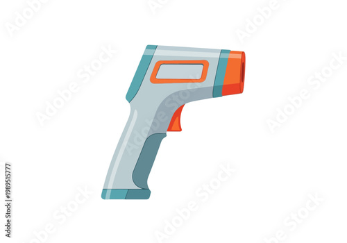 Illustration of a noncontact infrared thermometer with gray orange and teal accents