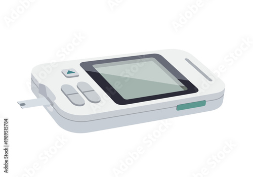 Illustration of a white blood glucose meter with a test strip inserted
