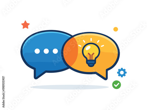 Communication and idea exchange presented as a modern interaction concept, two overlapping speech bubbles arranged in a clean composition symbolizing dialogue and shared